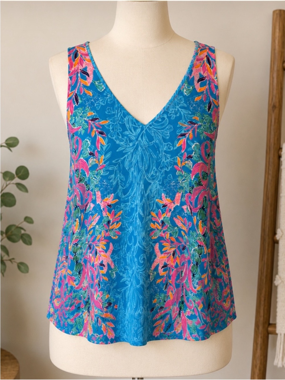 Lilly Pulitzer Florin Reversible Lileeze Tank Top Seaweed Samba Engineer XL NWT - Picture 2 of 14